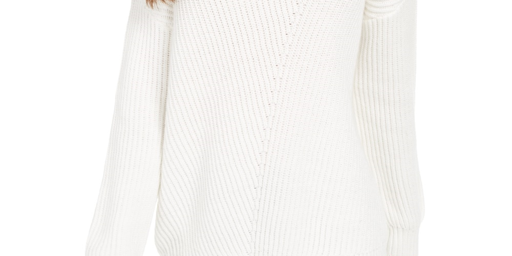 Suéter canelado com ombros caídos feminino Style &amp; Co, tamanho grande, branco