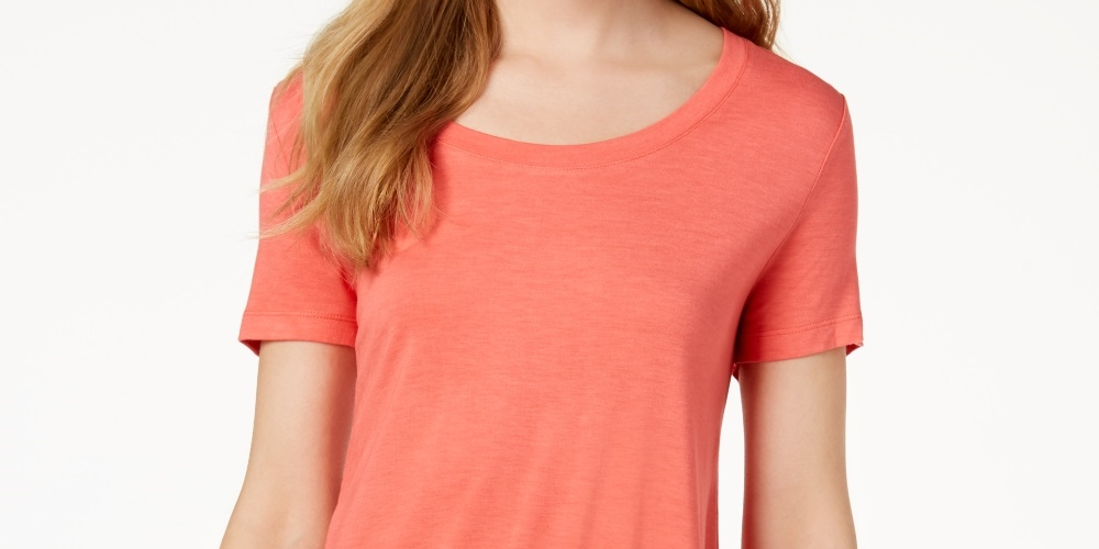 Camiseta feminina Maison Jules com decote redondo, laranja, tamanho X-S
