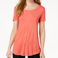 Camiseta feminina Maison Jules com decote redondo, laranja, tamanho pequeno