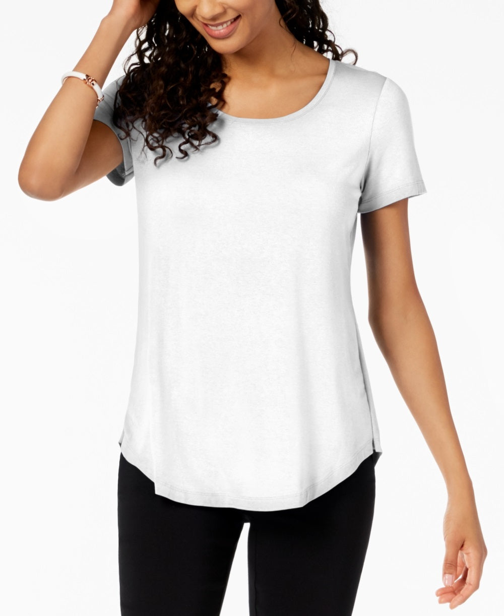 JM Collection Top feminino com decote redondo, branco, tamanho X-S