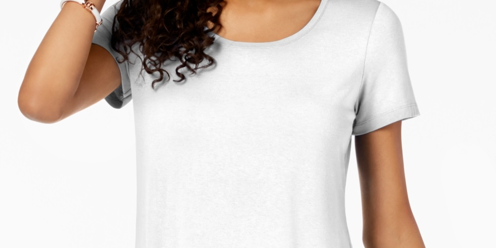 JM Collection Top feminino com decote redondo, branco, tamanho X-S