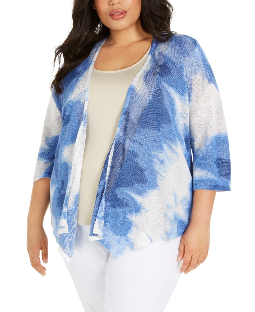 Cardigan estampado Alfani Plus Drapey feminino, azul, tamanho 1X