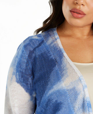 Cardigan estampado Alfani Plus Drapey feminino, azul, tamanho 1X