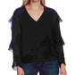 Blusa feminina Vince Camuto de chiffon com babados e botões, cinza, tamanho grande