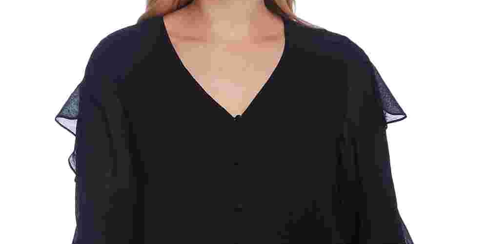 Blusa feminina Vince Camuto de chiffon com babados e botões, cinza, tamanho grande