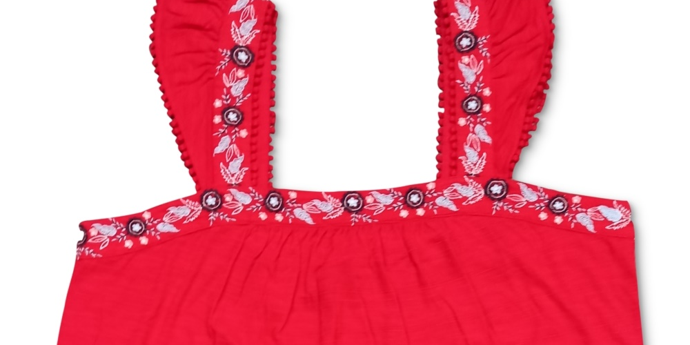 Regata feminina com alças largas bordadas Style &amp; Co, vermelha, tamanho X-S