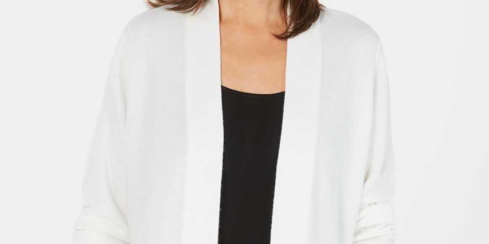 Karen Scott Cardigan Feminino Frente Aberta Branco Tamanho PL