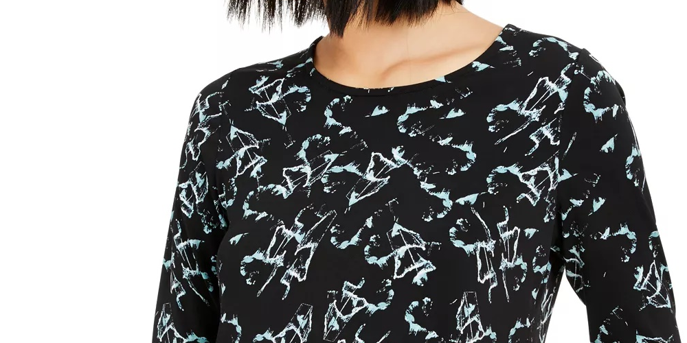 Top Alfani Feminino Petite Estampado com Bainha em V Preto Tamanho P