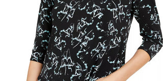 Top Alfani Feminino Petite Estampado com Bainha em V Preto Tamanho P