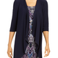 Vestido estampado com colar e jaqueta drapeada feminino R &amp; M Richards, azul, tamanho 6, pequeno