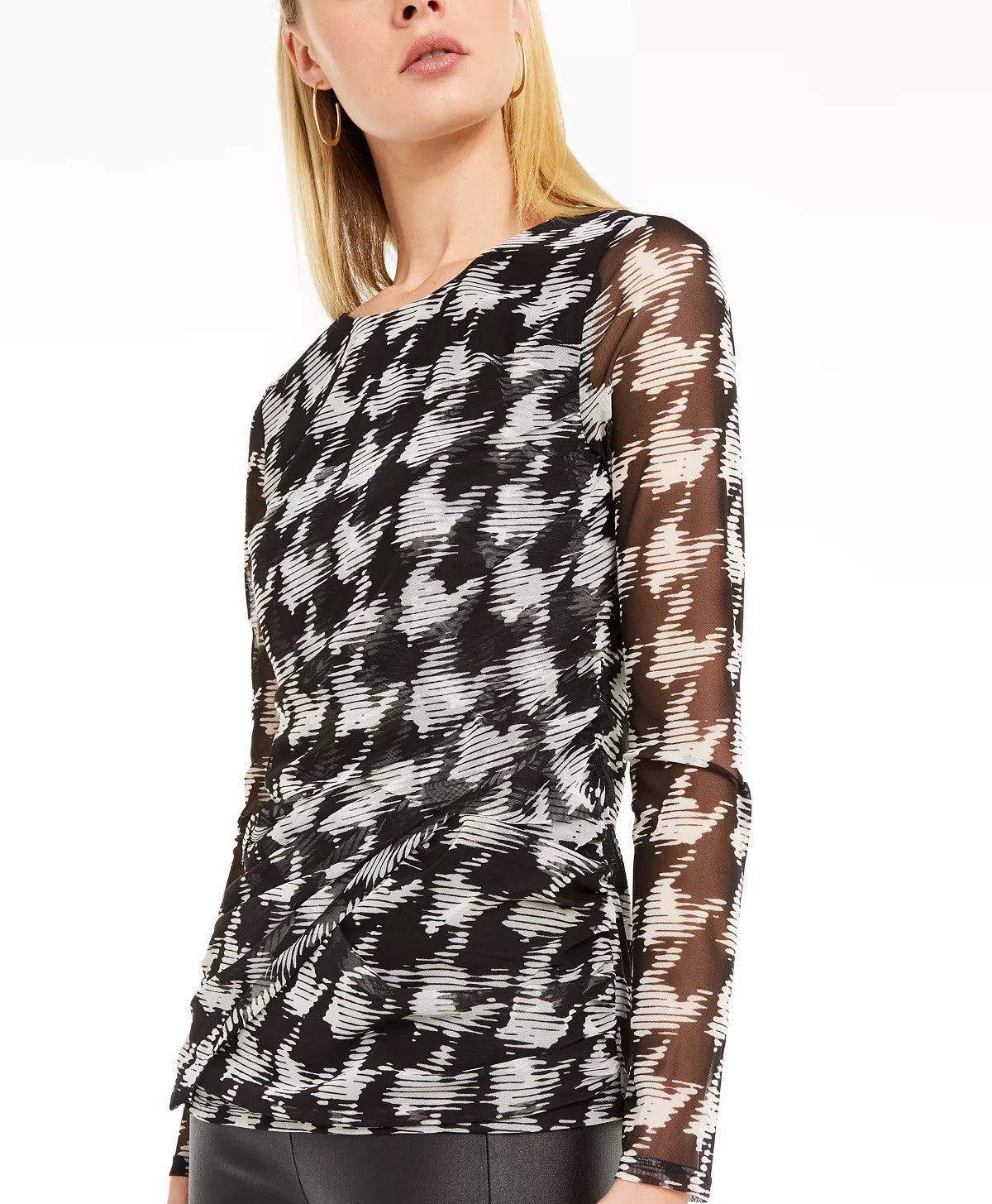 Blusa feminina com manga transparente e estampa da INC International Concepts, branca, tamanho PL
