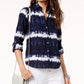 INC International Concepts Blusa de botões com estampa tie-dye de algodão feminina, tamanho pequeno e grande, azul