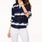 INC International Concepts Blusa de botões com estampa tie-dye de algodão feminina, tamanho pequeno e grande, azul