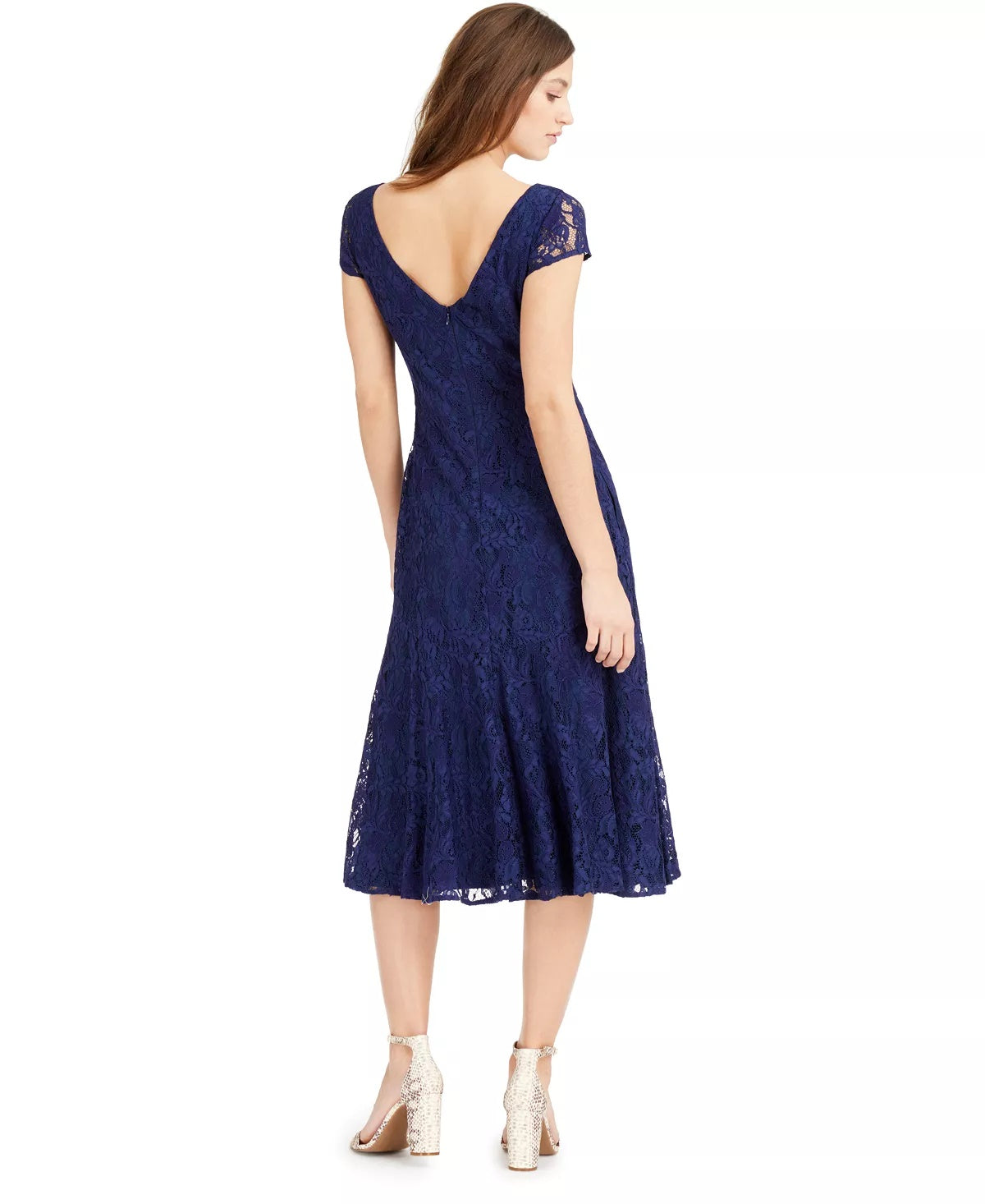 Vestido midi de renda feminino Vince Camuto, azul marinho, tamanho 12