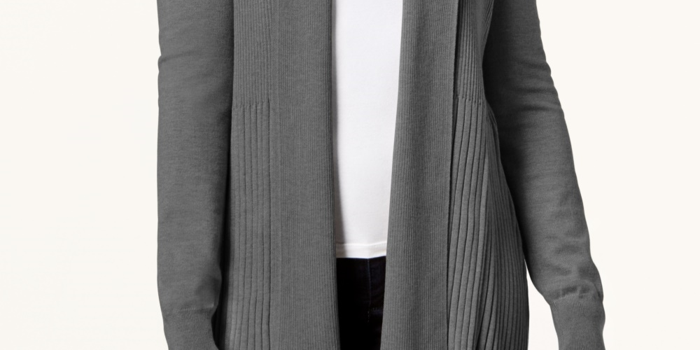 Karen Scott Cardigan Feminino Gola Xale Cinza Tamanho Médio