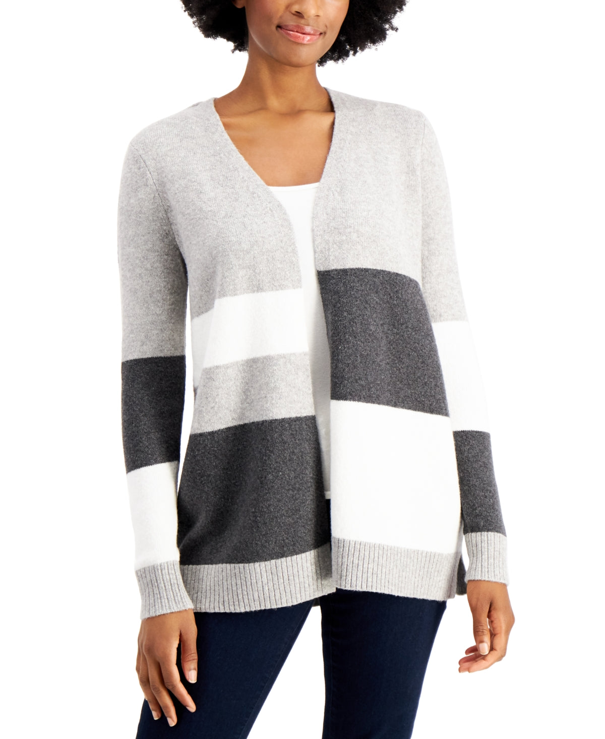 Cardigan de malha feminino com blocos de cores Charter Club, cinza, tamanho pequeno