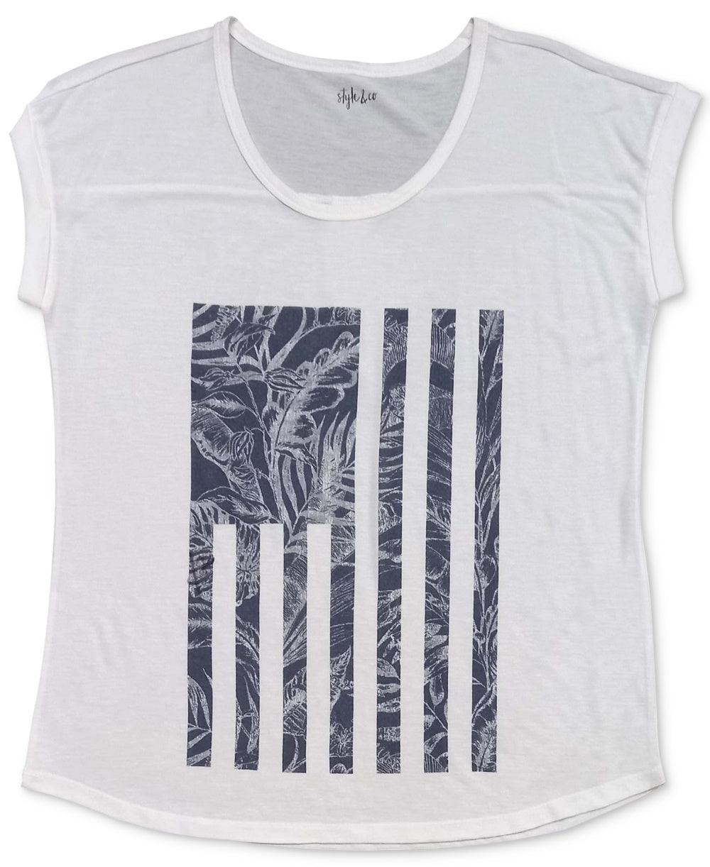 Camiseta feminina com estampa de bandeira tropical Style &amp; Co, azul-marinho, tamanho médio
