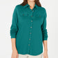 Karen Scott Blusa Feminina Mix Media com Botões Frontais Azul Tamanho Grande