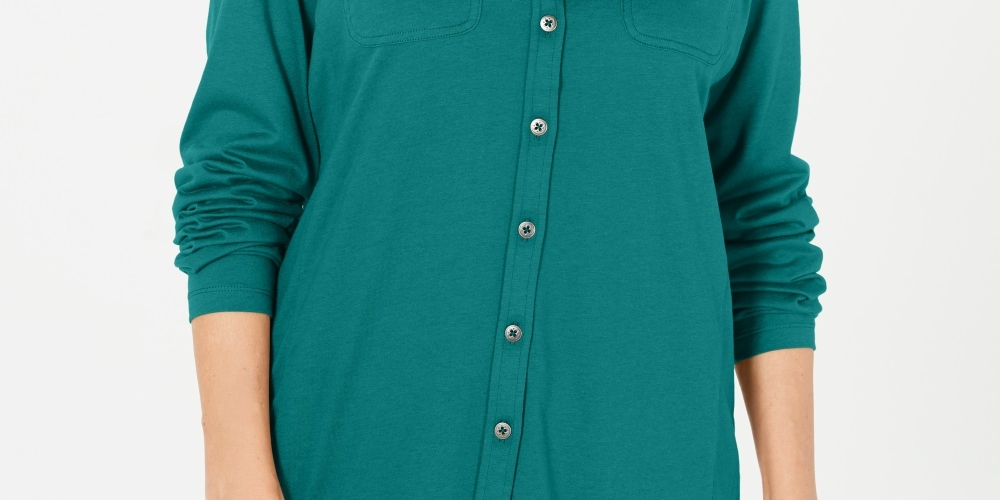 Karen Scott Blusa Feminina Mix Media com Botões Frontais Azul Tamanho Grande