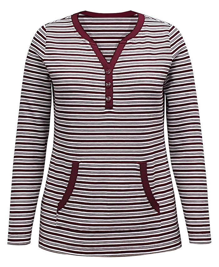Karen Scott Top Henley Listrado Feminino Vermelho Tamanho Grande