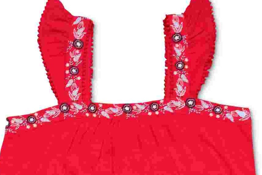 Regata feminina com alças largas bordadas e babados, estilo &amp; co, vermelha, tamanho pequeno