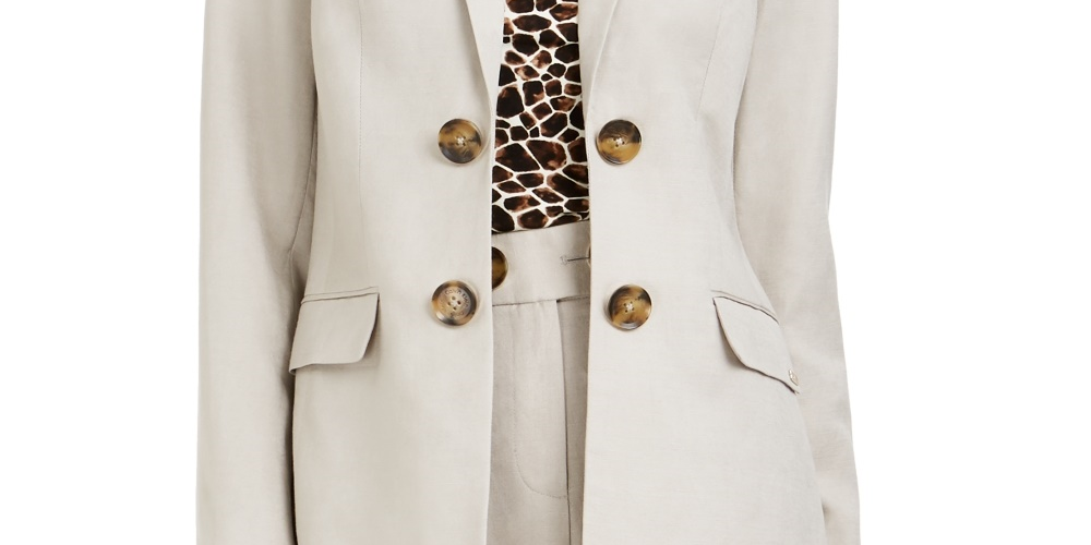 Calvin Klein Blazer feminino trespassado frente aberta bege tamanho 8