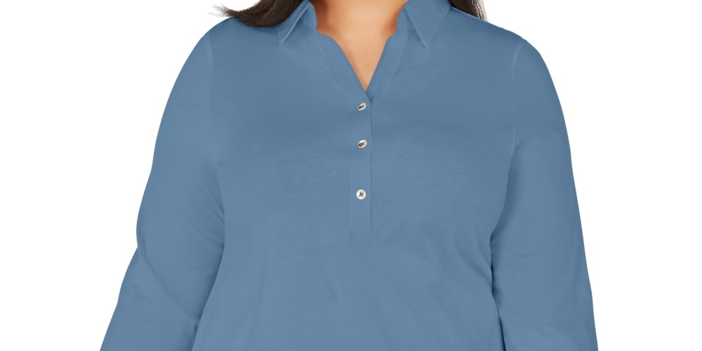 Camisa polo feminina Charter Club Plus Cotton, azul, tamanho 0X