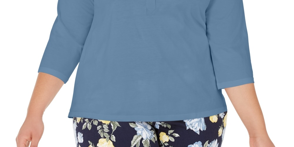 Camisa polo feminina Charter Club Plus Cotton, azul, tamanho 0X