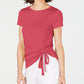 Camiseta feminina franzida INC International Concepts laranja brilhante tamanho médio