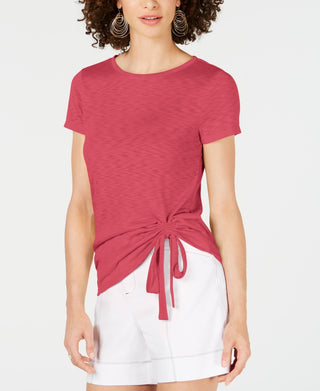 Camiseta feminina franzida INC International Concepts laranja brilhante tamanho médio