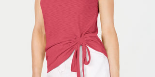 Camiseta feminina franzida INC International Concepts laranja brilhante tamanho médio