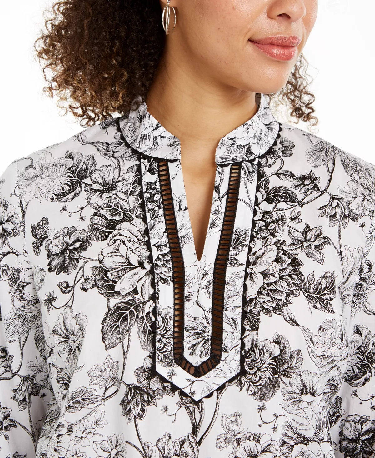 Túnica feminina Charter Club com decote aberto, branca, tamanho médio