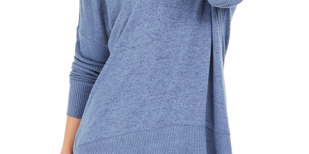 Túnica feminina estilo &amp; co com decote em V e ombros caídos, azul, tamanho pequeno