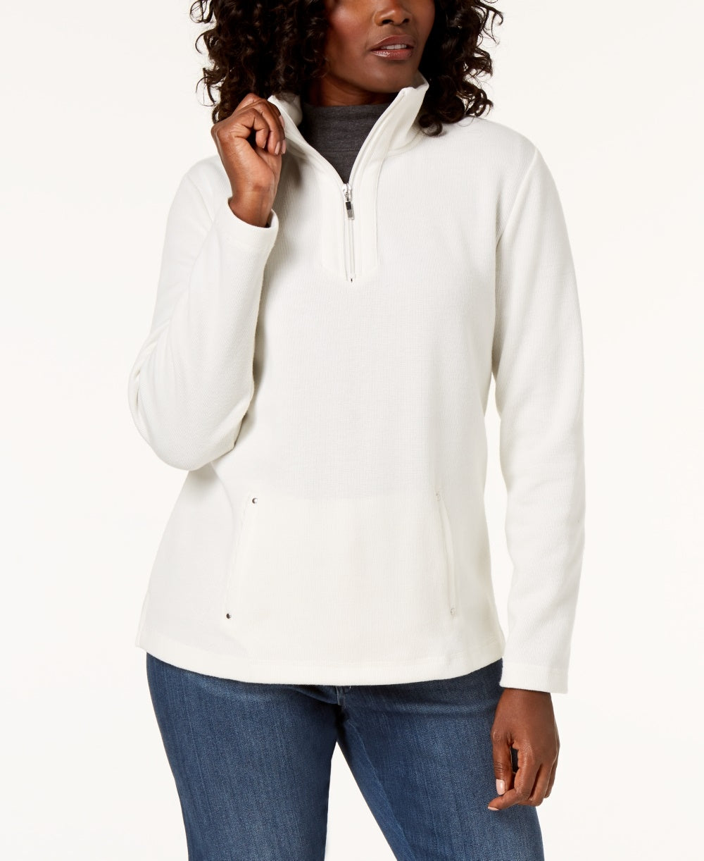 Blusa feminina Karen Scott com zíper e gola alta, branca, tamanho PS