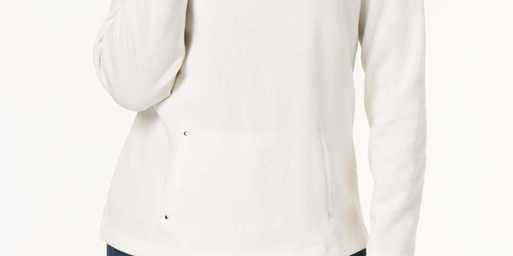 Blusa feminina Karen Scott com zíper e gola alta, branca, tamanho PS