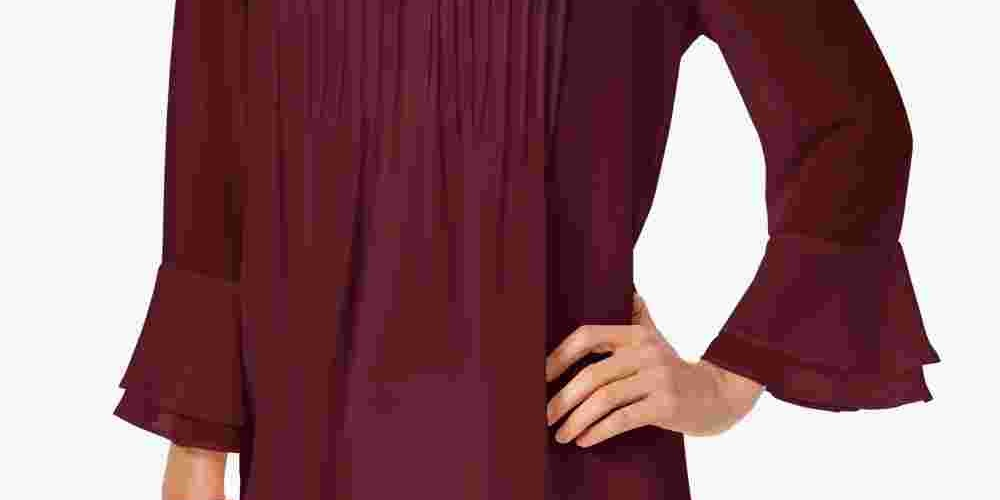 Charter Club Feminino Petite Double Ruffle Sólido Pintuck Top Vinho Tamanho Petite Pequeno