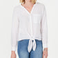 Charter Club Blusa feminina listrada metálica de algodão com amarração frontal, branca, tamanho pequeno