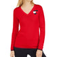 Suéter Tommy Hilfiger Feminino de Algodão com Logotipo e Coração Vermelho Tamanho Grande