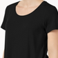 Top feminino com decote redondo e manga curta JM Collection, preto, tamanho P