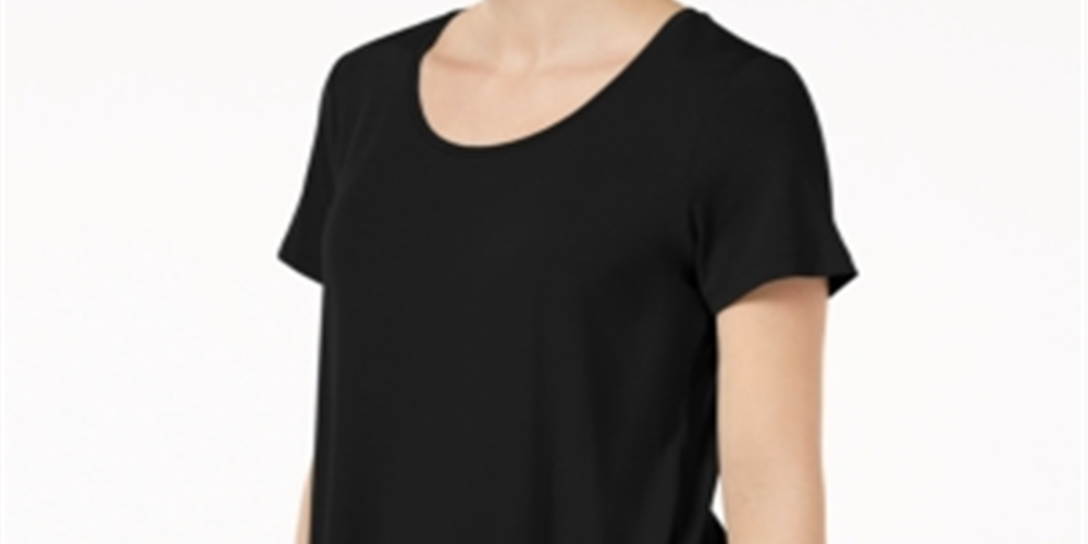 Top feminino com decote redondo e manga curta JM Collection, preto, tamanho P