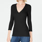 Blusa feminina com decote em V da INC International Concepts, preta, tamanho PL