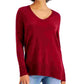 Suéter feminino com decote em V e bainha de faixa, tamanho grande, vermelho, estilo &amp; co