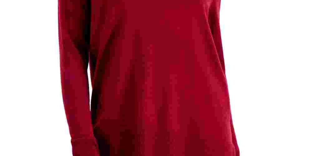 Suéter feminino com decote em V e bainha de faixa, tamanho grande, vermelho, estilo &amp; co