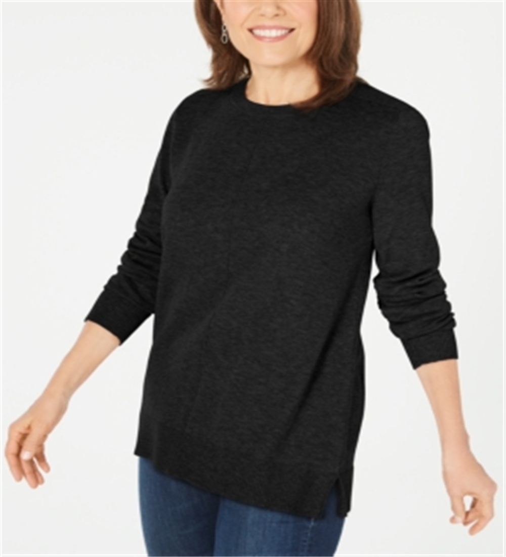 Suéter feminino Karen Scott Plush com costura frontal, preto, tamanho XS