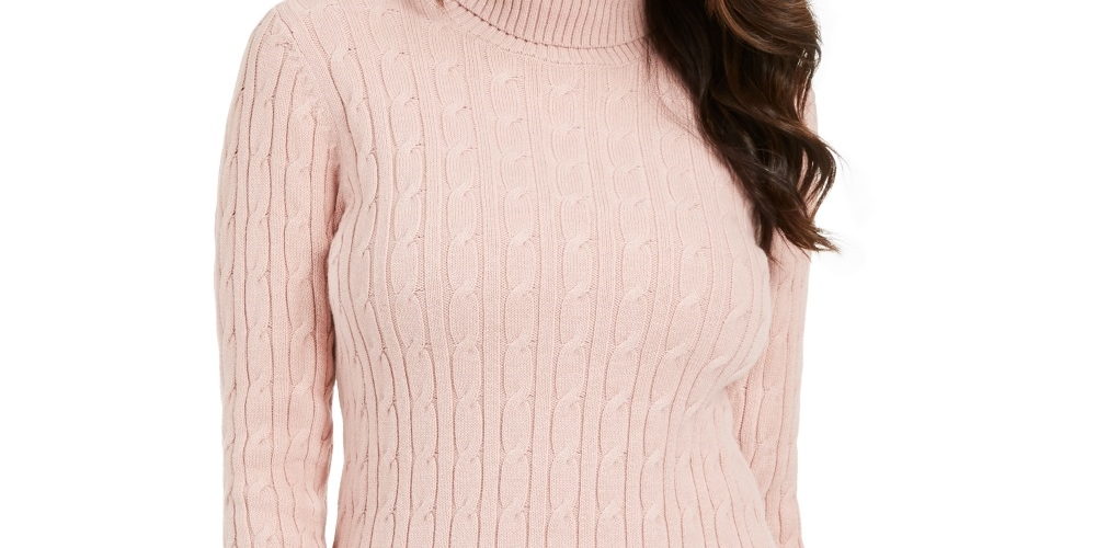 Suéter feminino de gola alta em tricô trançado Charter Club, rosa, tamanho pequeno e pequeno