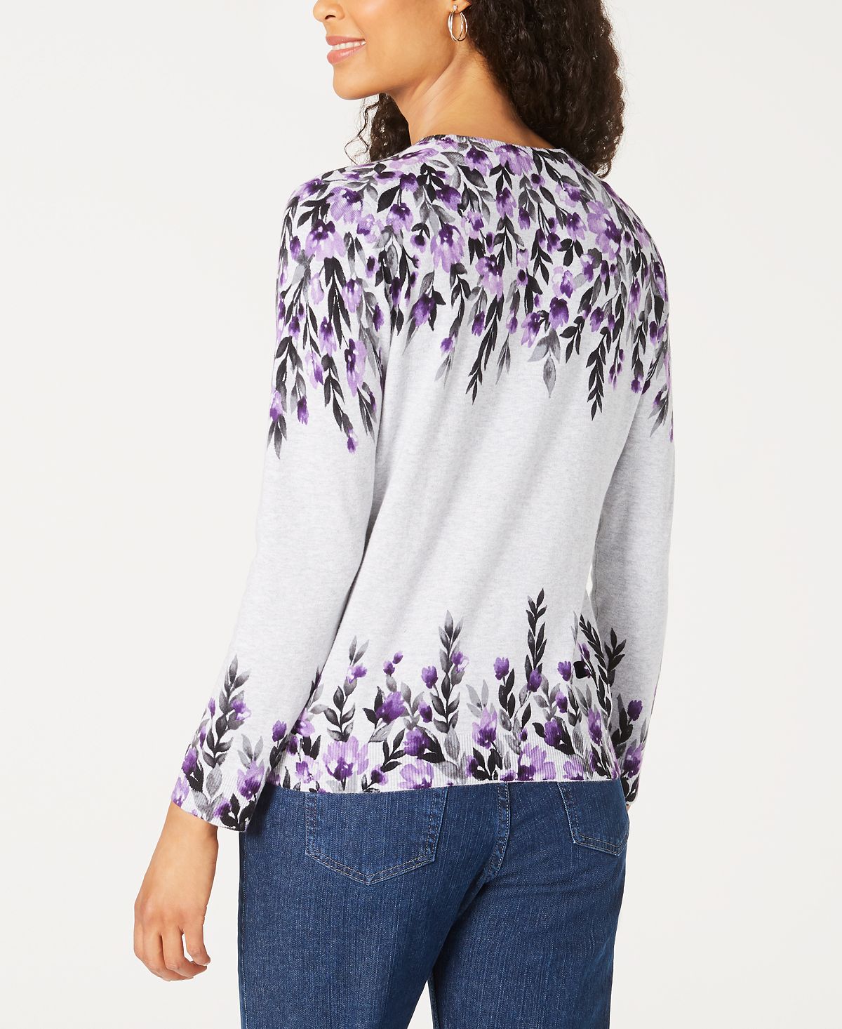 Karen Scott Cardigan Feminino Estampado Floral Cinza Tamanho Pequeno