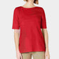 Charter Club Top feminino listrado com textura de algodão e manga cotovelo, vermelho, tamanho grande