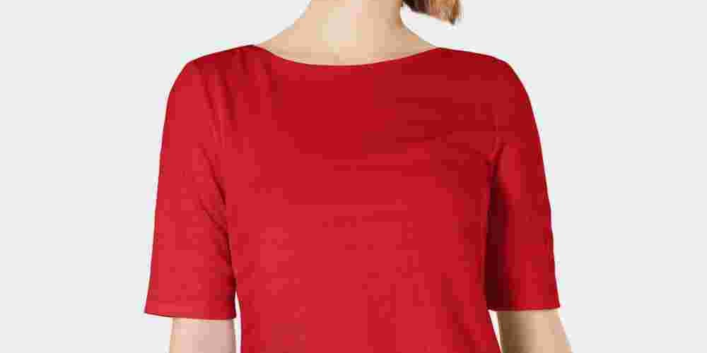 Charter Club Top feminino listrado com textura de algodão e manga cotovelo, vermelho, tamanho grande