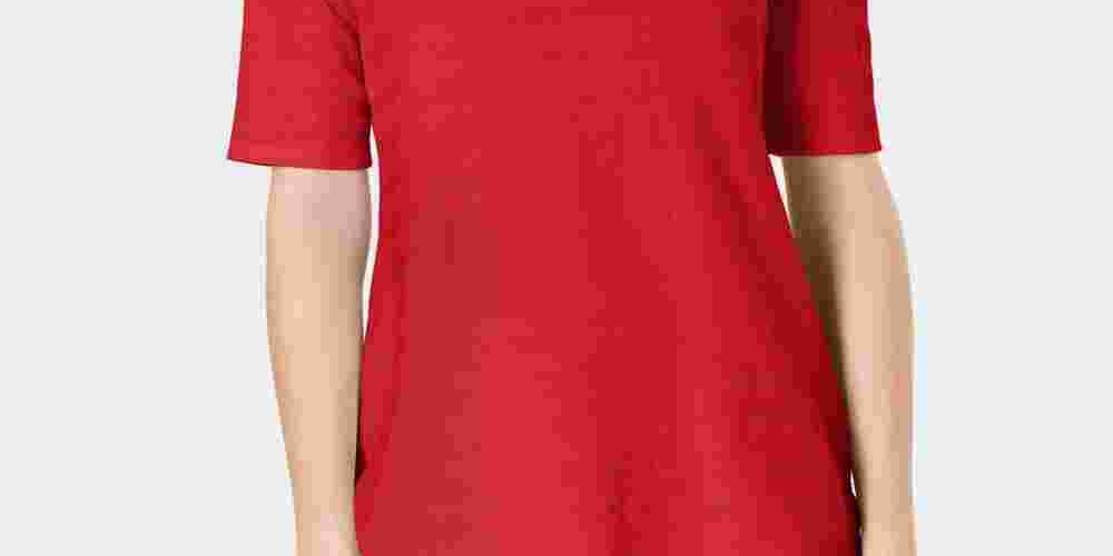 Charter Club Top feminino listrado com textura de algodão e manga cotovelo, vermelho, tamanho grande