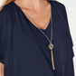 JM Collection Blusa feminina com amarração frontal e colar liso, azul, tamanho XS